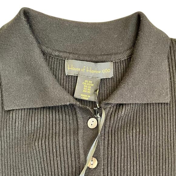 House of Harlow 1960 Sz XS NWT Ribbed Knit Polo Dress Midi Short Sleeve Black - Picture 7 of 16